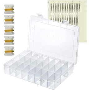 Embroidery Floss Set with a Embroidery Floss Organizer Box with 50 Pcs White Plastic Floss Bobbins 24 Adjustable Grids Box and 552 Pcs Floss Number Stickers