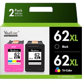 Valuetoner Remanufactured Ink Cartridge Replacement for HP 62XL 62 XL to use with Envy 5540 5640 5660 7644 7645 OfficeJet 5740 8040 OfficeJet 200 250 Series Printer (1 Black, 1 Tri-Color, 2-Pack)