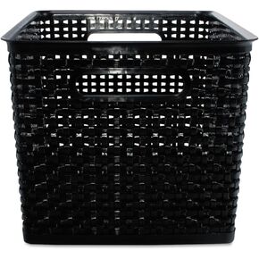 Advantus Plastic Weave Bins, Large, Black, Pack of 2