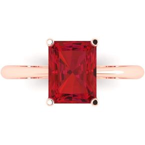 2.6 ct Brilliant Radiant Cut Solitaire Simulated Ruby Classic Wedding Statement Bridal ring Solid 18K Rose Gold for Women