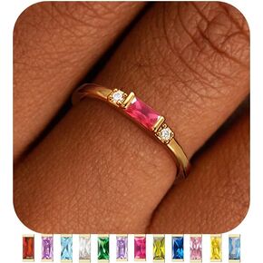 TOBENY Gold Birthstone Rings for Women 14K Gold Plated Non Tarnish Stackable Rings Dainty Emerald Green Gemstone Cubic Zirconia Engagement Wedding Ring for Birthday Jewelry Gifts Size 6-10