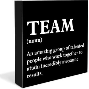Team Definition Wooden Box Sign Office Team Quote Desk Decorative Wooden Sign Office Decor for Desk Table Shelf 5 x 5 Inches