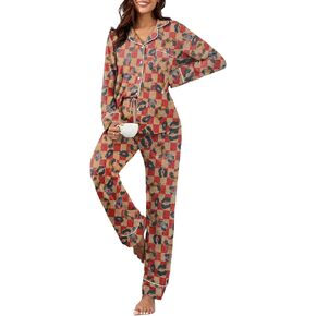 PrinStory Womens Pajama Sets Long Sleeve Pajamas Set Button Down Pjs Sets for Women 2 Piece Lounge Sets