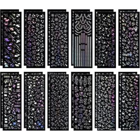 24 Sheets Holographic Kpop Deco Stickers, Shinny Korean Stickers for Photocards, Chain Butterfly Bubbles Snowflake Musical Note Decals Self Adhesive Clear Laser Stickers Glitter Sticker DIY Art