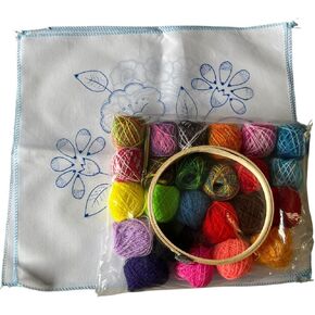 Generic Mexican Embroidery Kit, 4 Napkins (17.7 x 16.5 inches), 24 Yarn Rolls, Embroidery Needle, Hoop