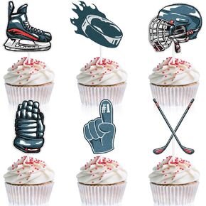 18 Pcs Hockey Player Happy Birthday Sports Cupcake Toppers Set,Kids hockey party, balls sports party, boys and girls birthday party, or baby shower party touchdown decorations Supplies - LIANGSS