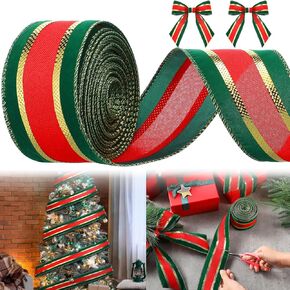 Waydress Christmas Ribbon Wired Edge Velvet Plush Overlay Ribbon 10 Yards 2.5 Inch Christmas Tree Ribbon Victorian Xmas Ribbon for Wrapping Wreath Bow Christmas Tree Decoration(Gold Pink Green) in Kuwait
