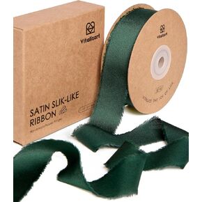 Vitalizart Silk Satin Ribbon 1 inch x 25 Yard Green & Sage Handmade Frayed Ribbons for Gift Wrapping Baby Shower Wedding Bridal Bouquets Holiday Decor