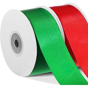 2 Rolls 60 Yards Christmas Ribbon, 1 1/2 Inch Red and Green Satin Ribbon Holiday Ribbon for Christmas Gift Wrapping Wedding Crafts Decoration