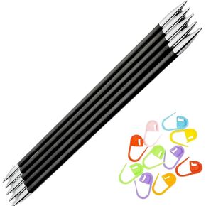 KnitPro Karbonz DPN Double Pointed Knitting Needles 6 inch, Size 1.5 (15cm, 2.50mm) with 10 Colorful Stitch Markers