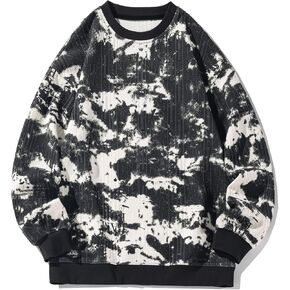 GURUNVANI Mens Tie Dye Sweatshirt Jacquard Crewneck Sweatshirt Graphic Pullover Top