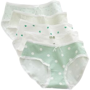Women’s Underwear Cotton Panties Plaid Polka Dot Heart Print Bow Knot Cute Kawaii Japanese Underwear 5 Pack
