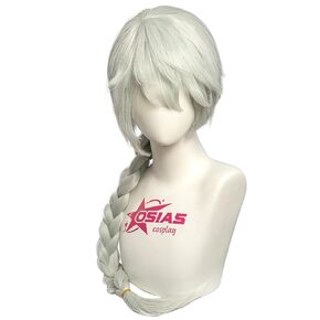 OSIAS Nikolai Gogol Wig Silver Blended with Light Aqua Long Braid Synthetic Heat Resistant Hair
