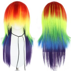 BESTBEL+Hair Cap Rainbow Wig Women Long Straight Wig Colorful Straight Anime Wig for Halloween Cosplay Womens Cosplay Outfit Wig Synthetic Wig for Costume Party