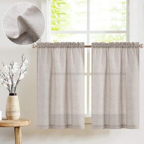 jinchan Kitchen Curtains Linen Tier Curtains 36 Inch Farmhouse Cafe Curtains Light Filtering Small Window Curtains Flax Country Rustic Rod Pocket Bathroom Laundry Room RV 2 Panels Grey