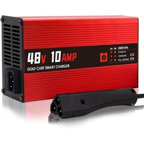 48V 10 AMP EZGO RXV & TXT Golf Cart Battery Charger for 48 Volt Golf Carts Lead-Acid Battery Smart Charger with 3-Pin Triangle Style Plug