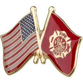 USA US American United States National Flag Fire Fighting Department Firefighter Fireman Firemen Emblem Symbol Crossed Flags Friendship Love Support 1" Enamel Pin