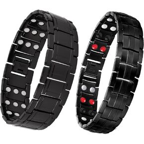 Feraco 2 Pcs Mens Magnetic Bracelet Titanium Steel Magnetic Bracelet with Double Row 4 Elements Magnets & 3 Rows Magnets