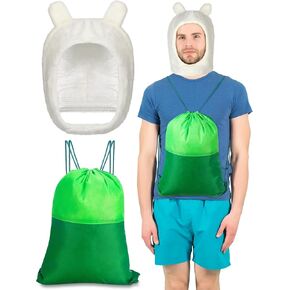 Cuffbow 2 Pcs Halloween Adventure Alpaca Costume Accessories Adult with Animal Character Hats and Green Drawstring Backpack Bag for Halloween Anime Cosplay Party Costume