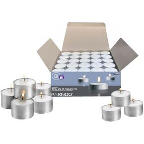 Tealight Candles in Metal Cups - Clean White Unscented Tealight Candles with 8 Hour Long Burning Time - Votive Candles Bulk for Romantic Dinner, Weddings, Spa & Hotels by PARNOO (Classic, 75, Count)