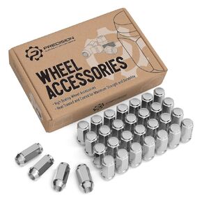 32pcs Chrome Silver 9/16x18 Extended Bulge Lug Nuts - 1.8" Length, 0.90" Width - Closed End, Cone Taper Acorn Seat - Installs with 19mm or 3/4" Hex Socket - Compatible with 8Lug Trucks SUVs Vans Tuner