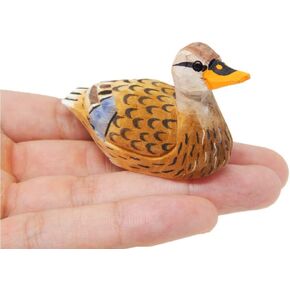 Duck Wood Figurine Statue Carving Decoration Decoy Small Animal Miniature Sculpture (Female Mallard)
