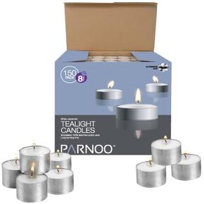 شموع تيلايت في أكواب معدنية - شموع تيلايت بيضاء نظيفة غير معطرة مع وقت احتراق طويل 8 ساعات - مجموعة شموع نذرية للعشاء الرومانسي وحفلات الزفاف والمنتجعات الصحية والفنادق من بارنو (كلاسيكي، 75، عدد) in Kuwait