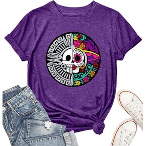 Day of The Dead Shirts for Women Dia De Los Muertos Skeletons Mexican T-Shirt Sugar Skull Shirt Halloween Tops