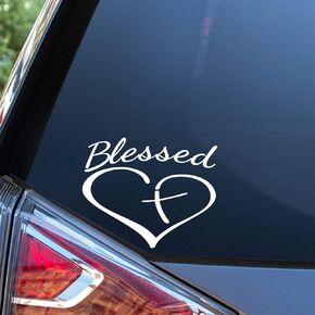Sunset Graphics & Decals Blessed Cross and Heart Christian Decal Vinyl Sticker Religious Jesus | Cars Trucks Vans Walls Laptop Computer Mirror Skateboard Tablet | White | 5.5 inch | SGD000207