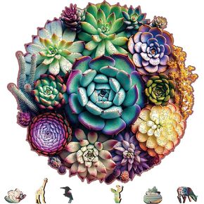 Succulent Waterfall Wooden Puzzles, 200 Pieces Jigsaw Puzzles 12.6'' x7.8'', Unique Design Liberty Wooden Puzzles for Adults and Kids, Family Game Gift Medium Size