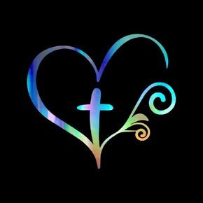 Christian Swirl Heart Cross Decal Vinyl Sticker Auto Car Truck Wall Laptop | Holographic | 5.5" x 5"