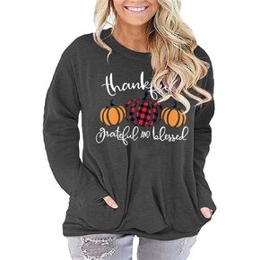 Plus Size Women Thanksgiving Shirt Thankful Greatful Blessed Tee Pumpkin Graphic Casaul Raglan Long Sleeve Fall Tops