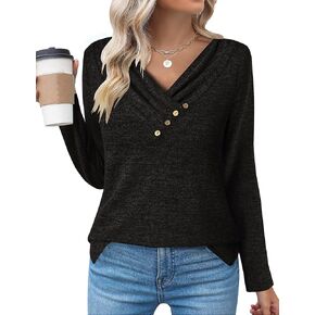 Zeagoo Women's Casual Tunic Tops Long Sleeve Shirts for Leggings V Neck Button Fall Pullover Blouse Loose Sweatshirts