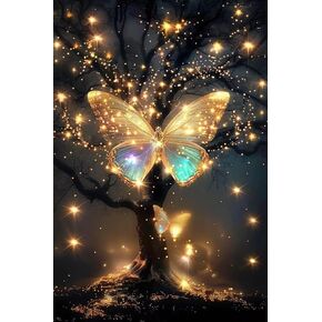 Butterfly tree Diamond Art Painting Kits for Adults, Full Drill Diamond Dots Paintings for Beginners, Round 5D Paint with Diamonds Pictures Gem Art Painting Kits DIY Crafts Kits 【11.8x15.7inch】