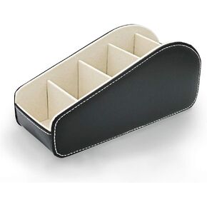 TV Media Storage Organizer Remote Control Holder Stable PU Leather Control Caddy with 4 Spacious Compartments (Dark Brown, 1)
