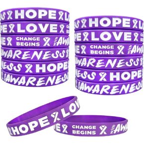 50pcs Purple Awareness Silicone Bracelets Purple Ribbon Wristbands Domestic Violence Alzheimers Epilepsy Awareness Wristbands