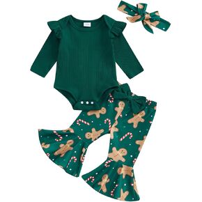 Kaipiclos Infant Baby Girl Summer Clothes Daisy Print Bell Bottoms Outfit Cute Romper Tops Flared Pants 3PC Flower Set