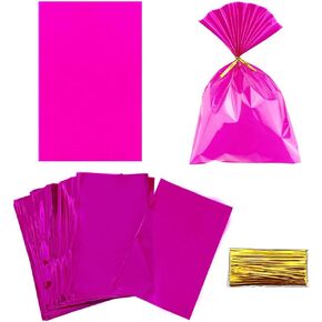 FAZHBARY 100 PCS Pink Cellophane Bags 6x9 Gift Bags Valentines Cellophane Bags Gift Bags for Candy Cookie Wrapping Supplies