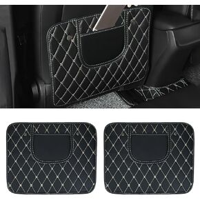 2 Pack Car Kick Mats, Backseat Protector Seat Covers for Kids Feet, Waterproof Leather Seat Back Protective Cover with Storage Bag, Universal Auto Interior Accessories (Black)