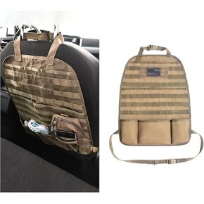 Car Seat Back Organizer, Waterproof Backseat Storage Organizer with 5 Pockets, Auto Seat Back Cover Protector with USA Flag Patch, Universal Travel Car Accessories (Brown)