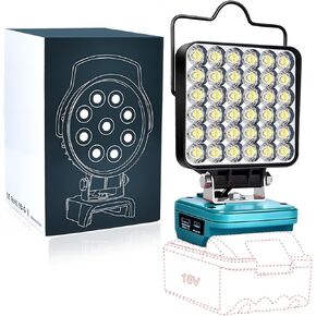 Cordless LED Work Light for Makita 18v Battery, Portable Flood Lights 80W Spotlight Compact Lighting 8000LM With Type C & USB Fast Charging for Camping, Hiking, Fishing,Power Failure,Job Site,Workshop
