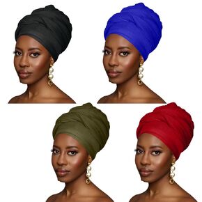 4PACKS Head Wraps for Women - Head Scarves Wrap Turban for Black Women Solid Color Jersey Headband for Braids