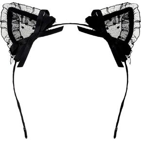 Needzo Black Lace Cat Ears Headband, Cosplay Fashion Hair Accessory, One Size Fits Most