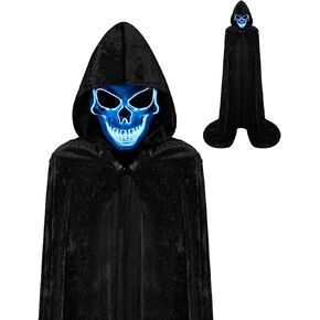 Waipfaru Halloween Costumes, Black Cloak with Halloween Mask, disfraz de halloween para hombre, Couples Costumes