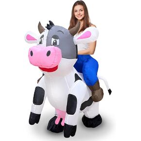 Halloween Inflatable Cow Rider Costume Funny Blows Up Riding Animals Cosplay Costume for Halloween Party Adult Men Women