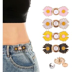 4 Pack Adjustable Pant Waist Tightener Detachable Daisy Jeans Pins ants Waist Adjuster Buttons No Sew PFlower Instant Jeans Tighten Clips for Loose Pant Skirt Women