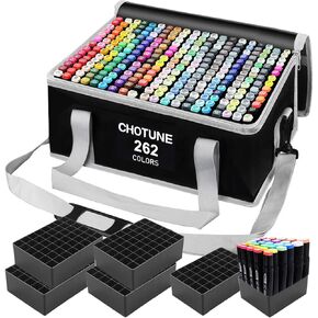 Chris.W 262 Slots Marker Pen Case Markers Carrying Bag Holder for Marker and Sketch Marker, Permanent Paint Marker, Dry Erase Marker, Repair Marker Pen, Color Highlighter(Black)