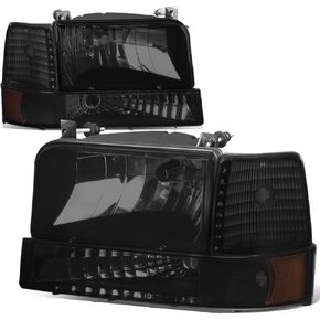 Auto Dynasty 6Pcs Factory Style Headlights Assembly with Bumper and Corner Lights Compatible with Ford F150 F250 F350 Bronco 92-96, Driver and Passenger Side, Black Housing Amber Corner