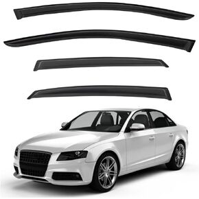 4pcs Front+Rear Smoke Tint Sun/Rain Guard Outside Mount Tape-On Vent Window Visors compatible with 09-16 B8 A4/A4 Quattro/S4 4-Door Sedan