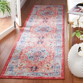 SAFAVIEH Riviera Collection Runner Rug - 2'2" x 9', Light Blue & Red, Shabby Chic Design, Non-Shedding Machine Washable & Slip Resistant Ideal for High Traffic Areas in Living Room, Bedroom (RIV182J)